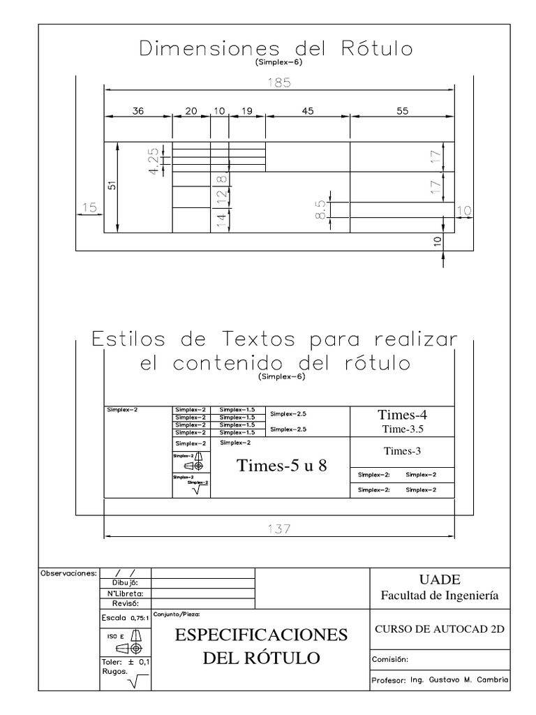 Especificaciones del Rótulo en AutoCAD | PDF | Arte | Tecnología
