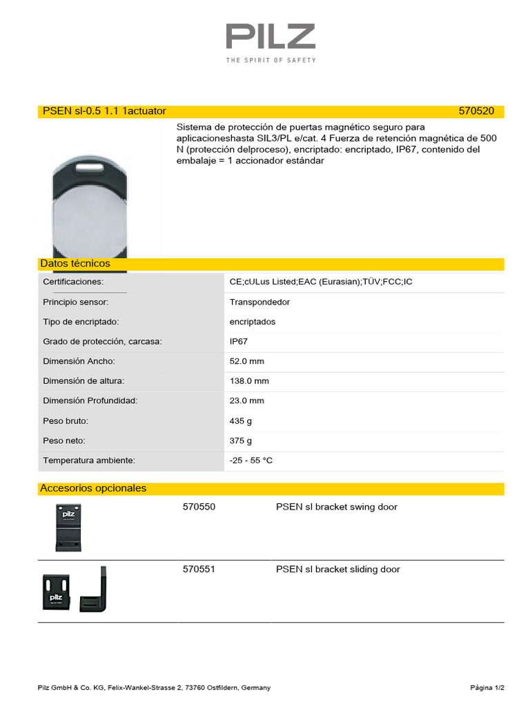 Pilz PSEN sl-0.5 1.1 actuator V1.0, 570520, Schutztürsystem, 500N