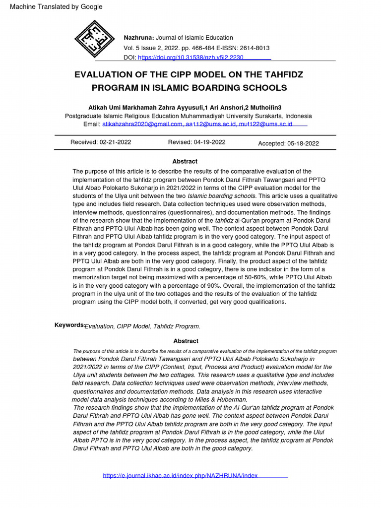 Contoh Evaluation of The CIPP Model1 Download Free PDF Evaluation Goal
