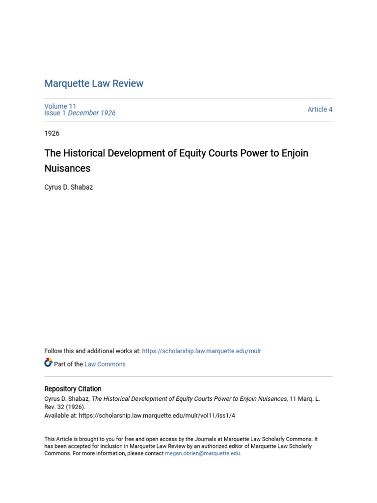 The Historical Development of Equity Courts Power To Enjoin Nuisa | PDF ...