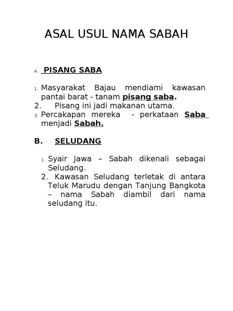 Asal Usul Nama Sabah