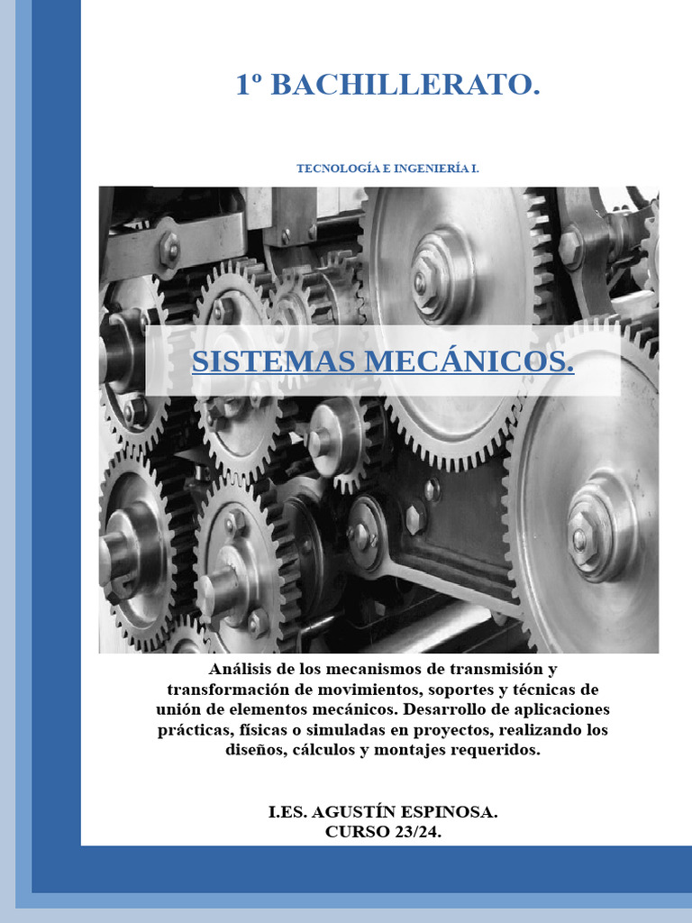 Sistemas Mecánicos 1º Bach Sólo Hasta Engranajes Pdf Engranaje