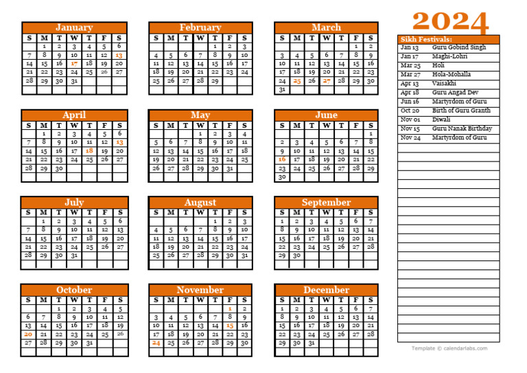 2024 Sikh Calendar PDF Punjab Nāstika