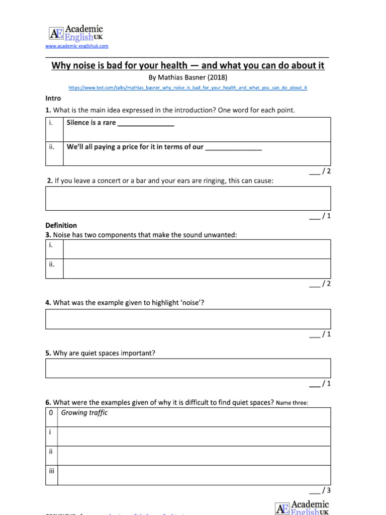 Noise Health Exercises | PDF