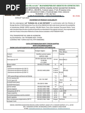 LLP Eurasia Oil & Gas Refinery Statement of Product Availability | PDF 
