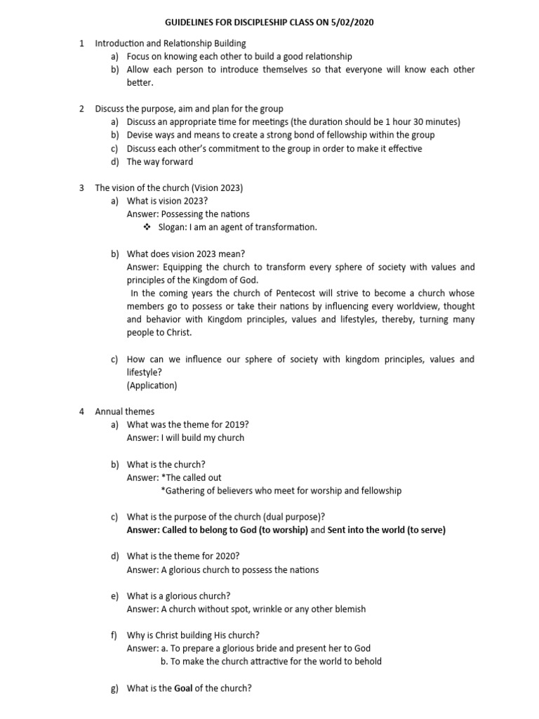 Guidelines For Discipleship Class On 5 | PDF