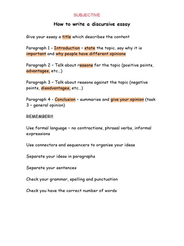 Writing a Discursive Essay Guide | PDF