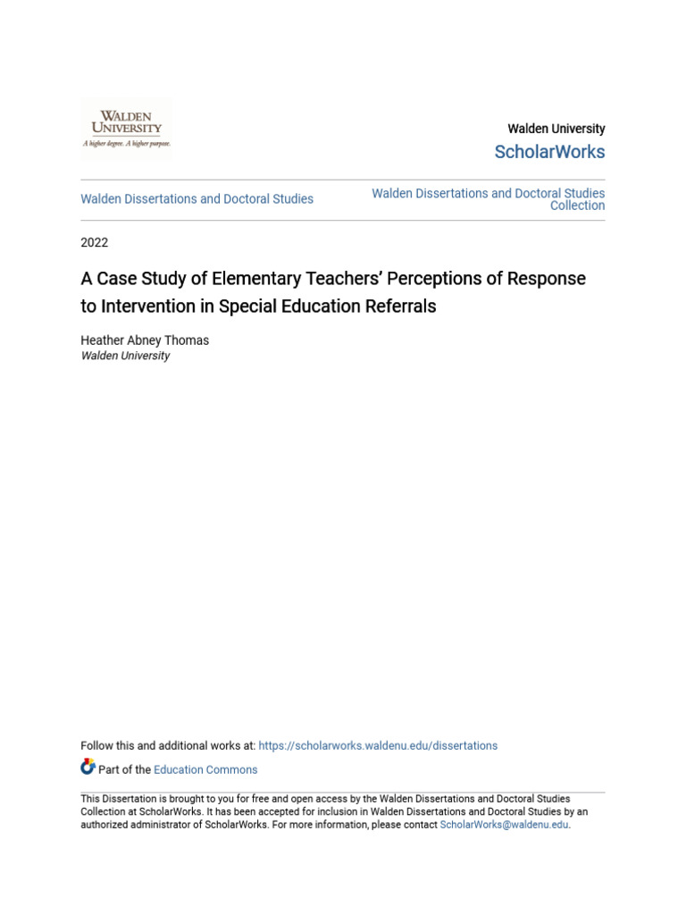 A Case Study of Elementary Teachers - Perceptions of Response To I ...