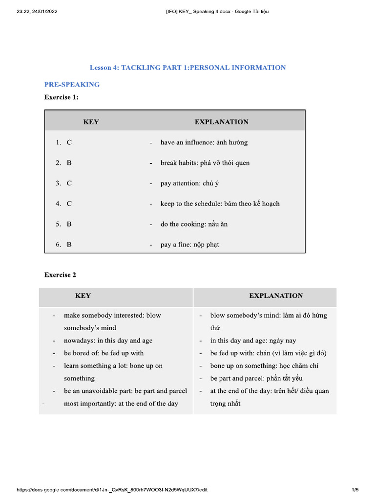 (IFO) KEY - Speaking 4 | PDF