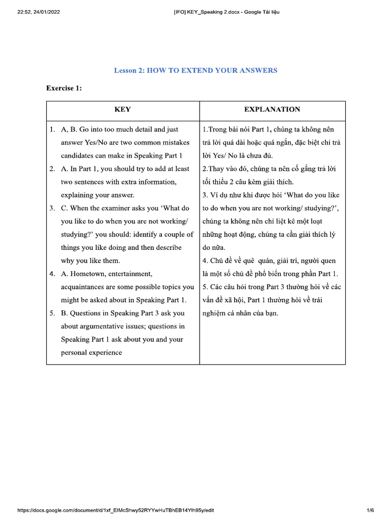 (IFO) KEY - Speaking 2 | PDF