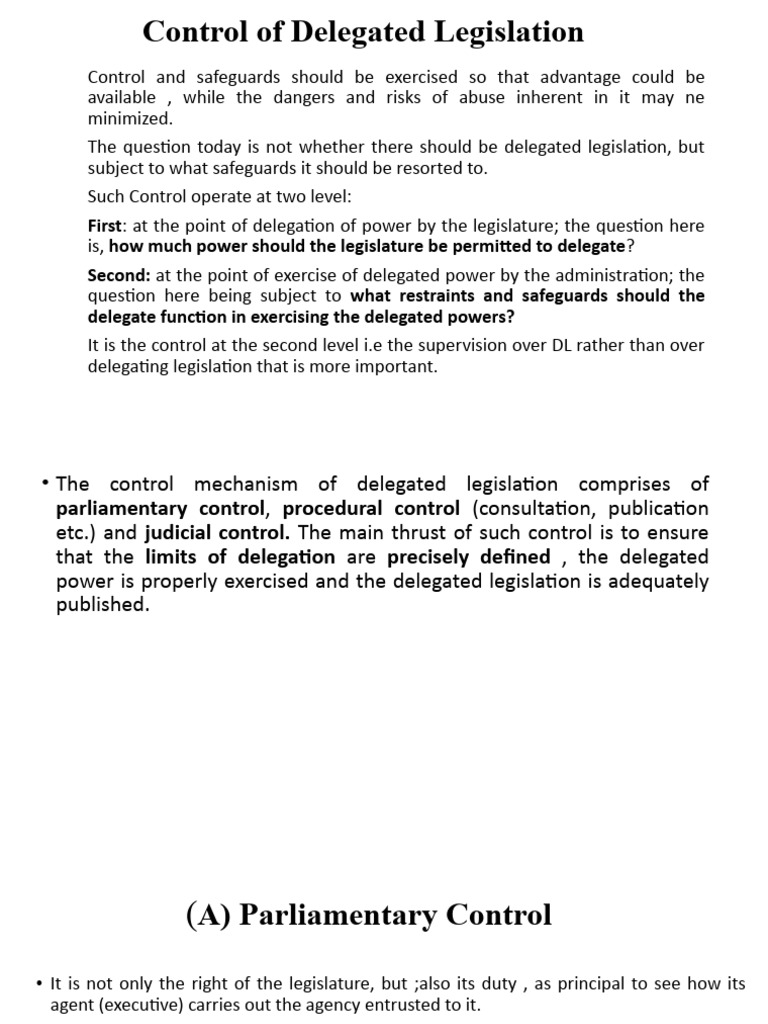 Safeguards in Delegated Legislation Control | PDF | Precedent | Legislature