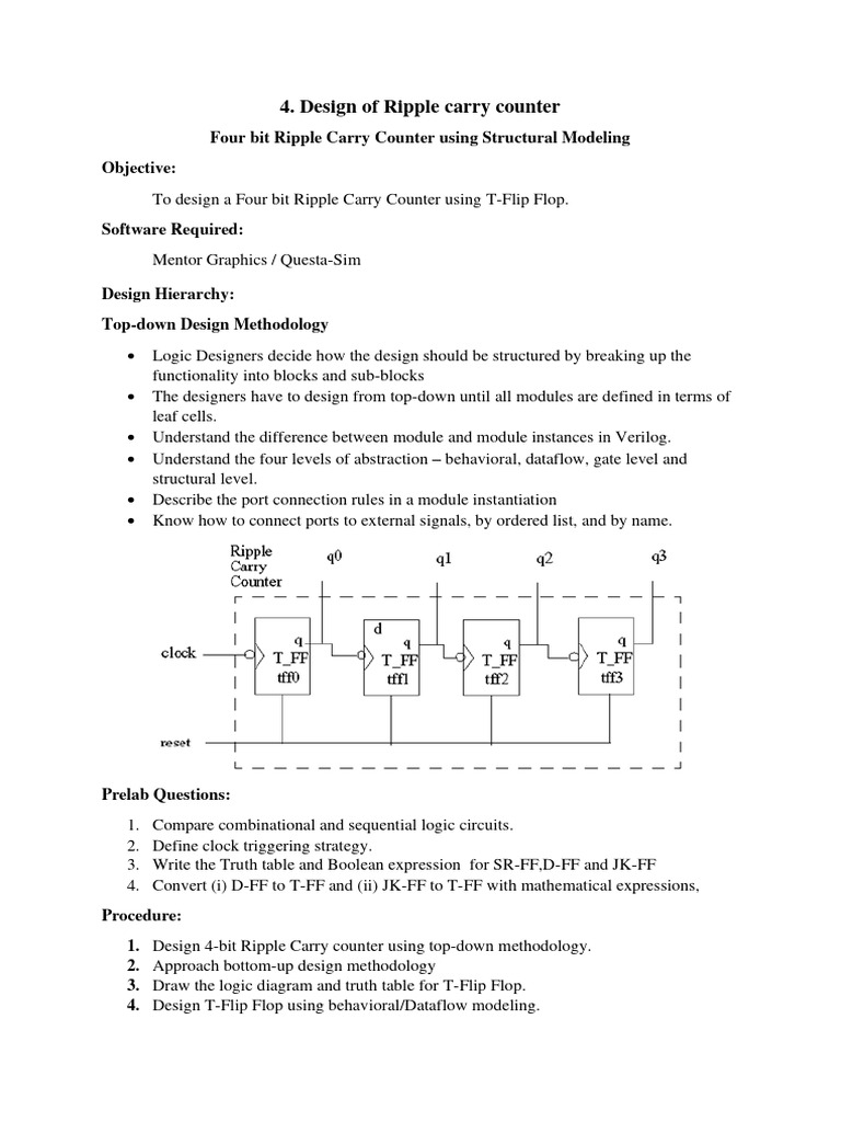 4-Bit Ripple Carry Counter Design | PDF