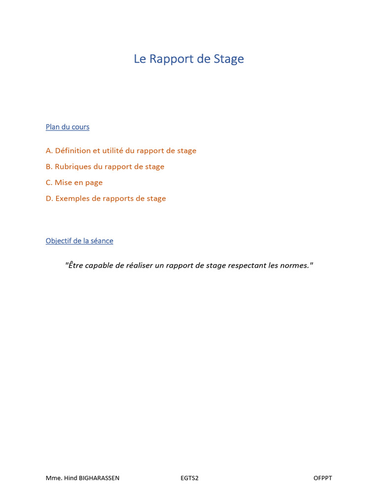 Définition et Guide du Rapport de Stage | PDF | Business | Mise en page
