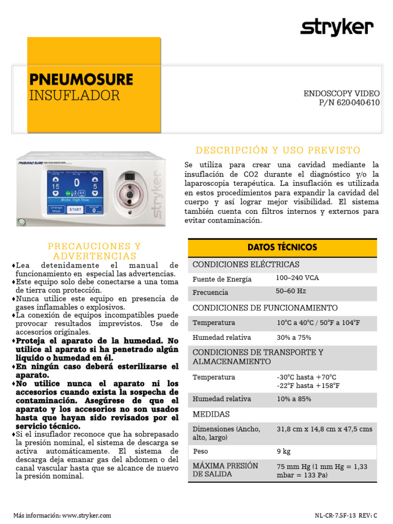 Insuflador PneumoSure Stryker Manual | PDF | Cirugía | Residuos