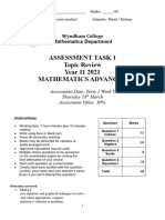 2021 Year 11 Mathematics Advanced Task 1A