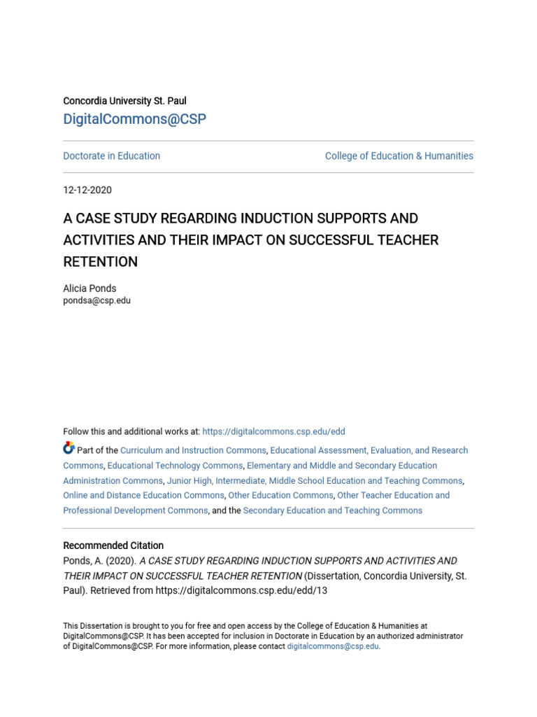 A Case Study Regarding Induction Supports and Activities and Thei | PDF ...