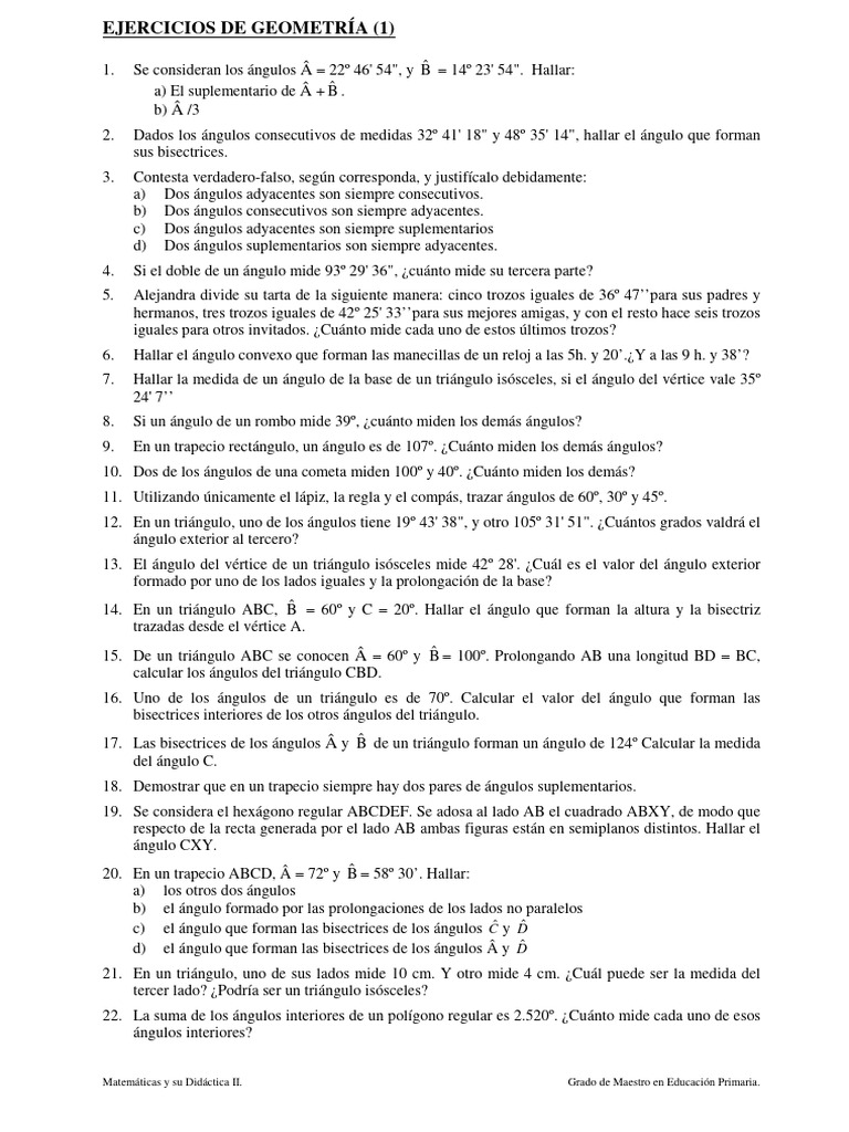 Ejercicios de geometría 1 | PDF | Triángulo | Ángulo