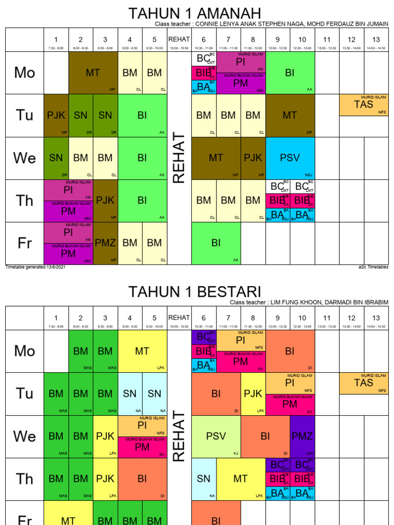 Jadual Waktu Kelas Pdf
