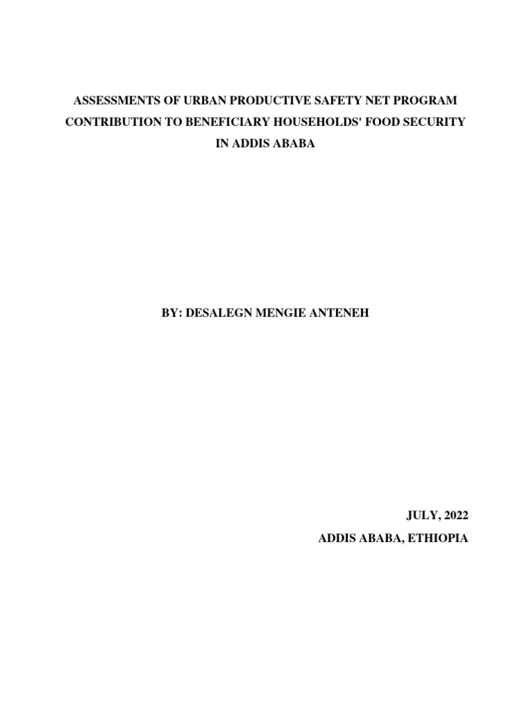 Assessments of Urban Productive Safety Net Program Contribution To ...