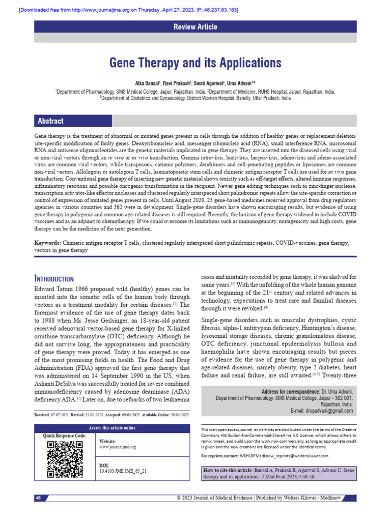 Gene Therapy: Technologies and Applications | PDF | Gene Therapy ...