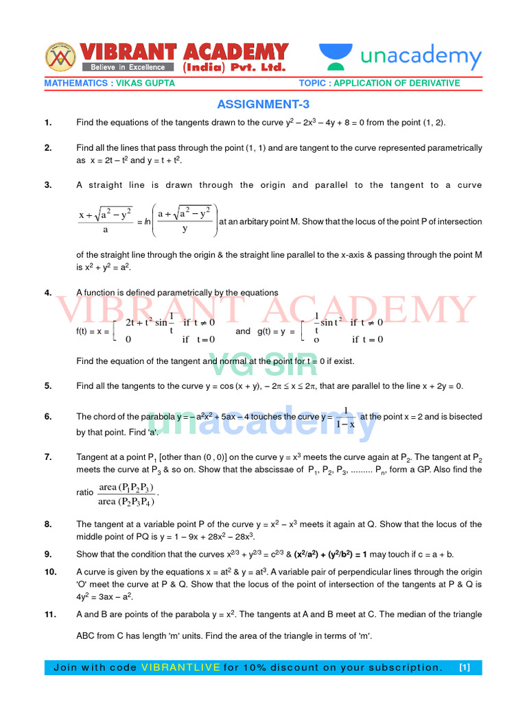 Tangents and Curves Assignment | PDF | Tangent | Line (Geometry)
