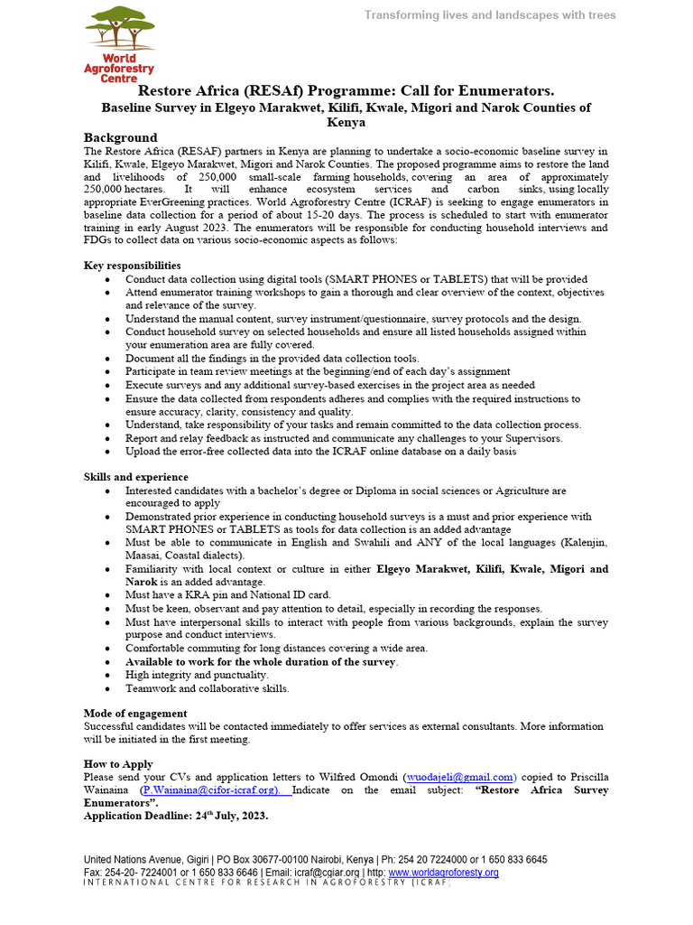 Enumerator Recruitment for RESAf Survey | PDF