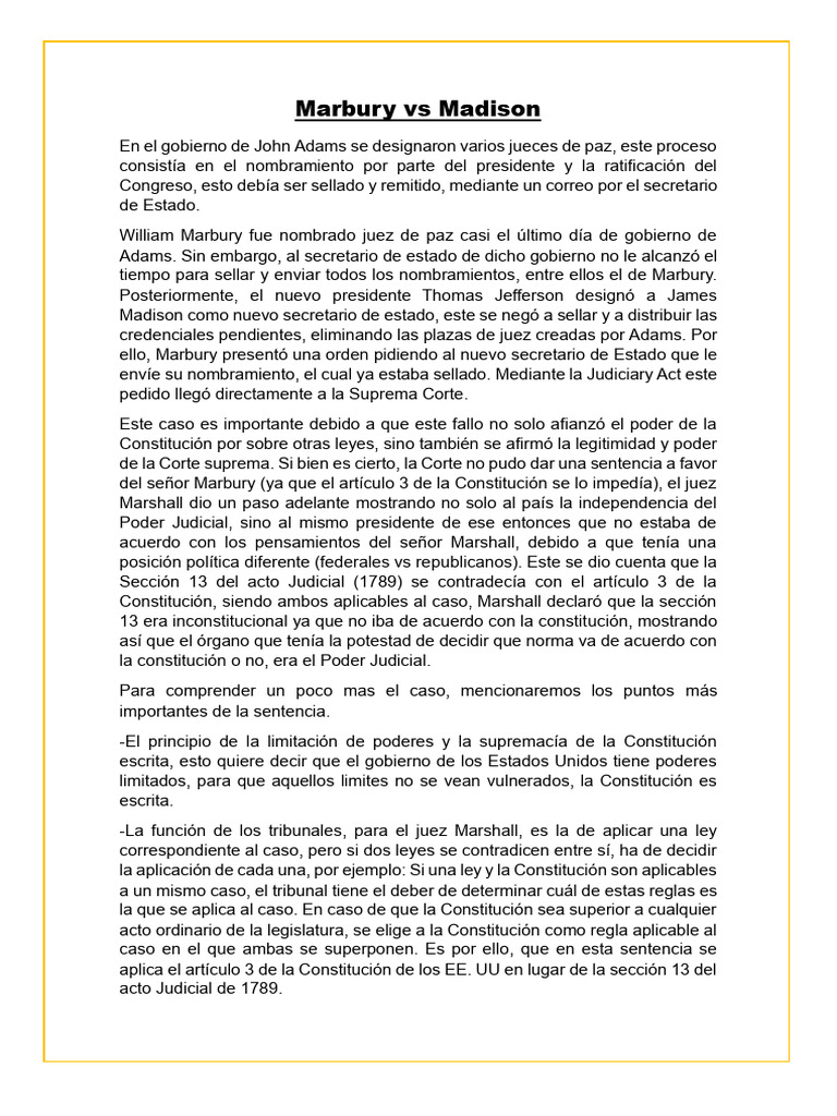 Poder Judicial y Constitución: Marbury vs Madison | PDF | John Adams ...