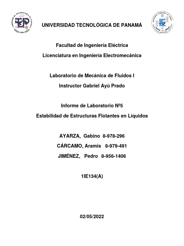 1ie134 Lmfi A Lab5 Ga Ac PJ PDF Flotabilidad Fuerza