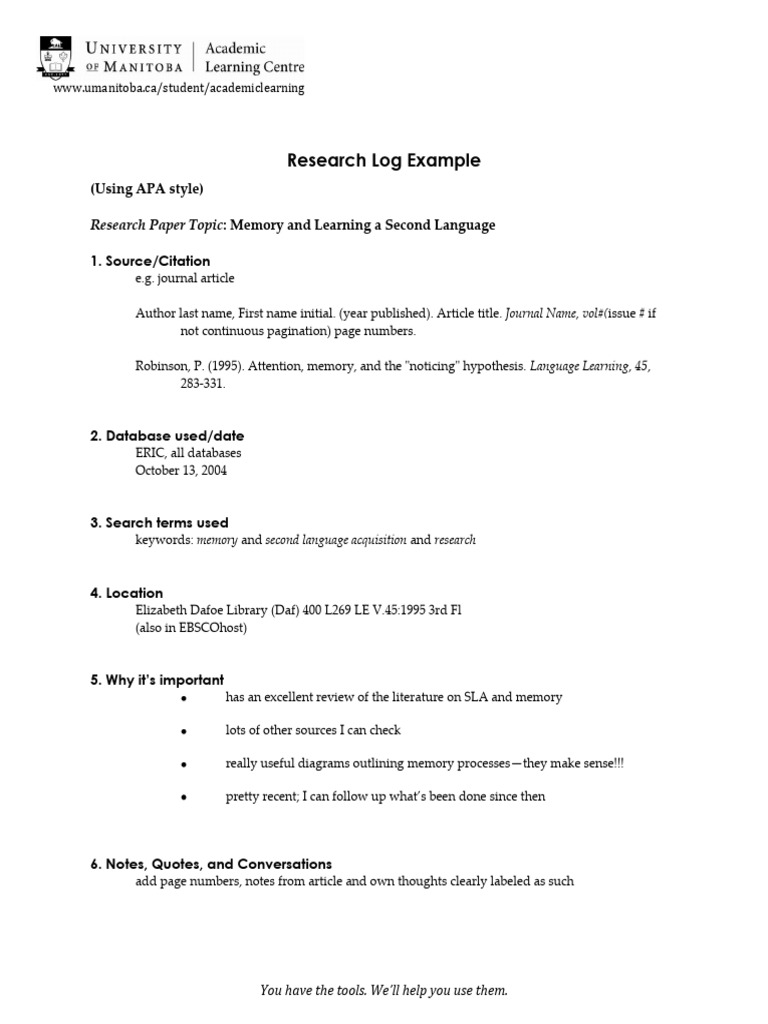 Research Log for Language Learning | PDF | Language Arts & Discipline