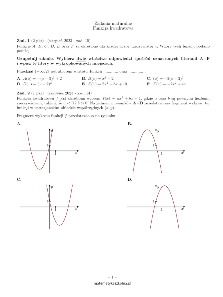 funkcja-kwadratowa-zadania-abcd-pdf