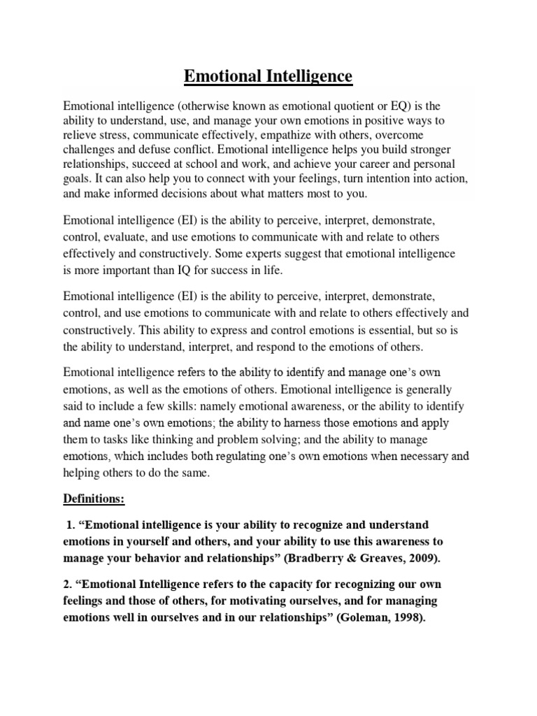 Understanding Emotional Intelligence (EQ) | PDF | Emotional ...
