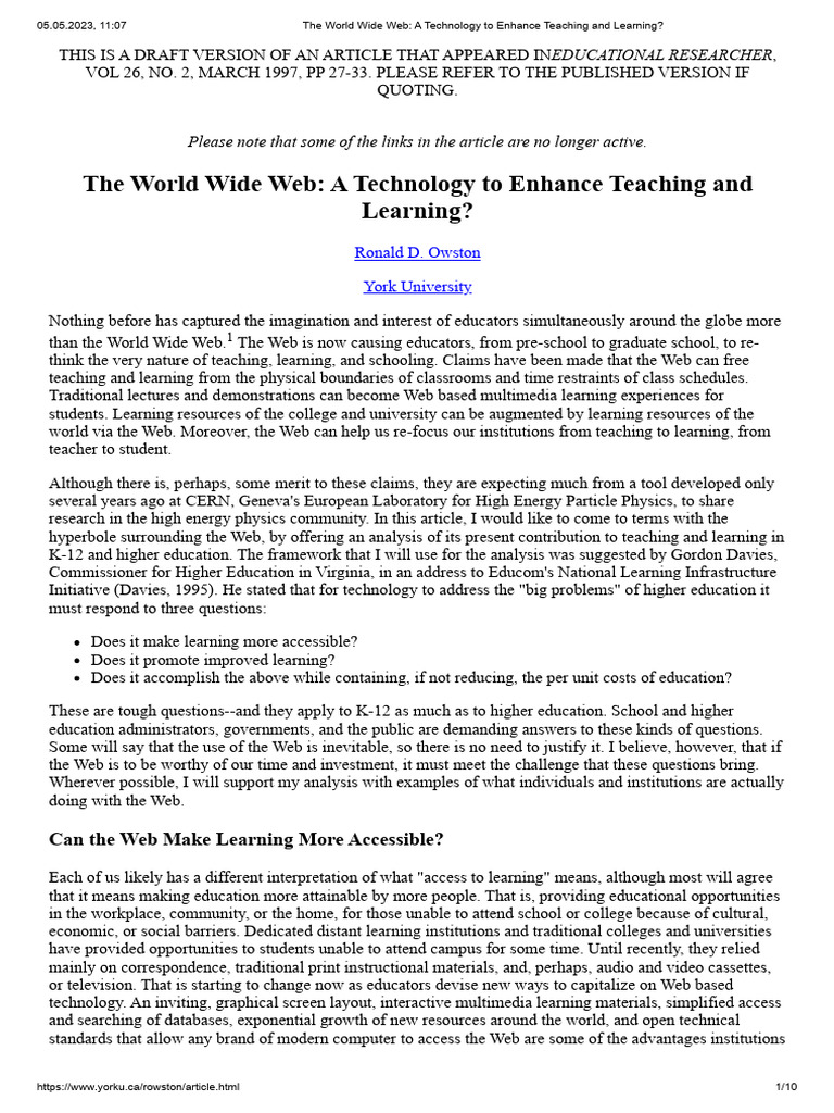 Enhancing Education with the Web | PDF | Homeschooling | World Wide Web