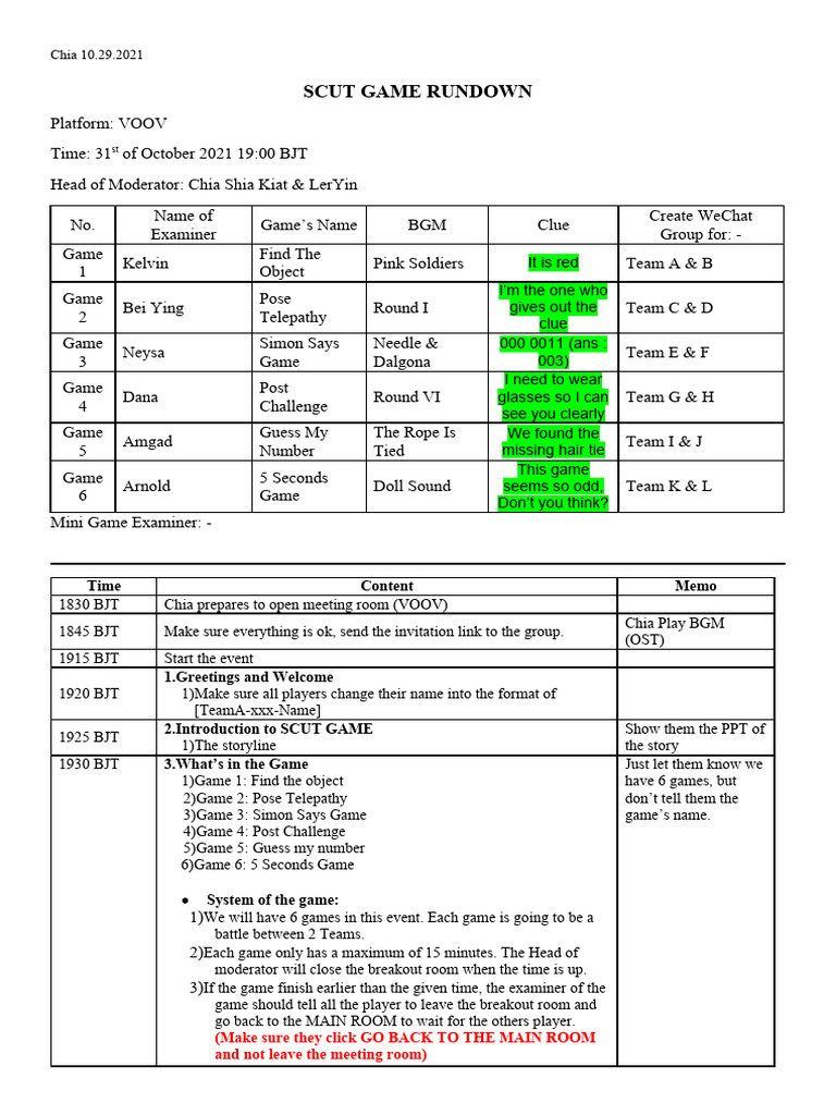SCUT Game Event Overview | PDF
