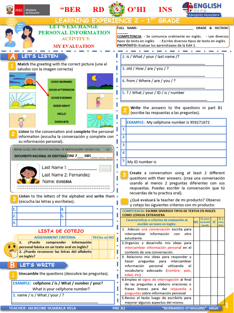 1° Pre A1 - Eda 2 Exam | PDF | Lingüística | Comunicación humana