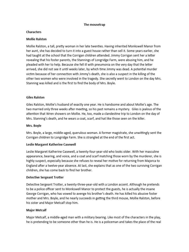 The Mousetrap Characters Pdf Agatha Christie Characters