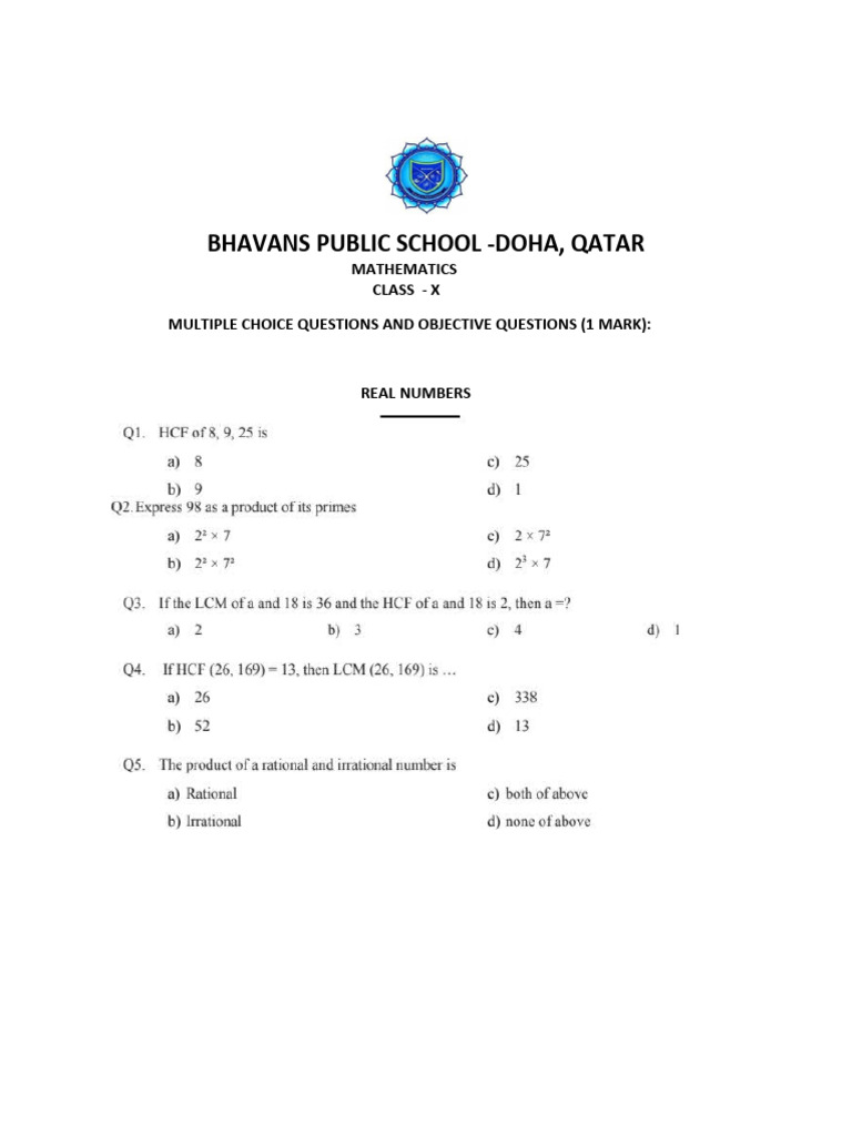 Class 10 Maths Objective Questions PDF | PDF | Mode (Statistics) | Circle