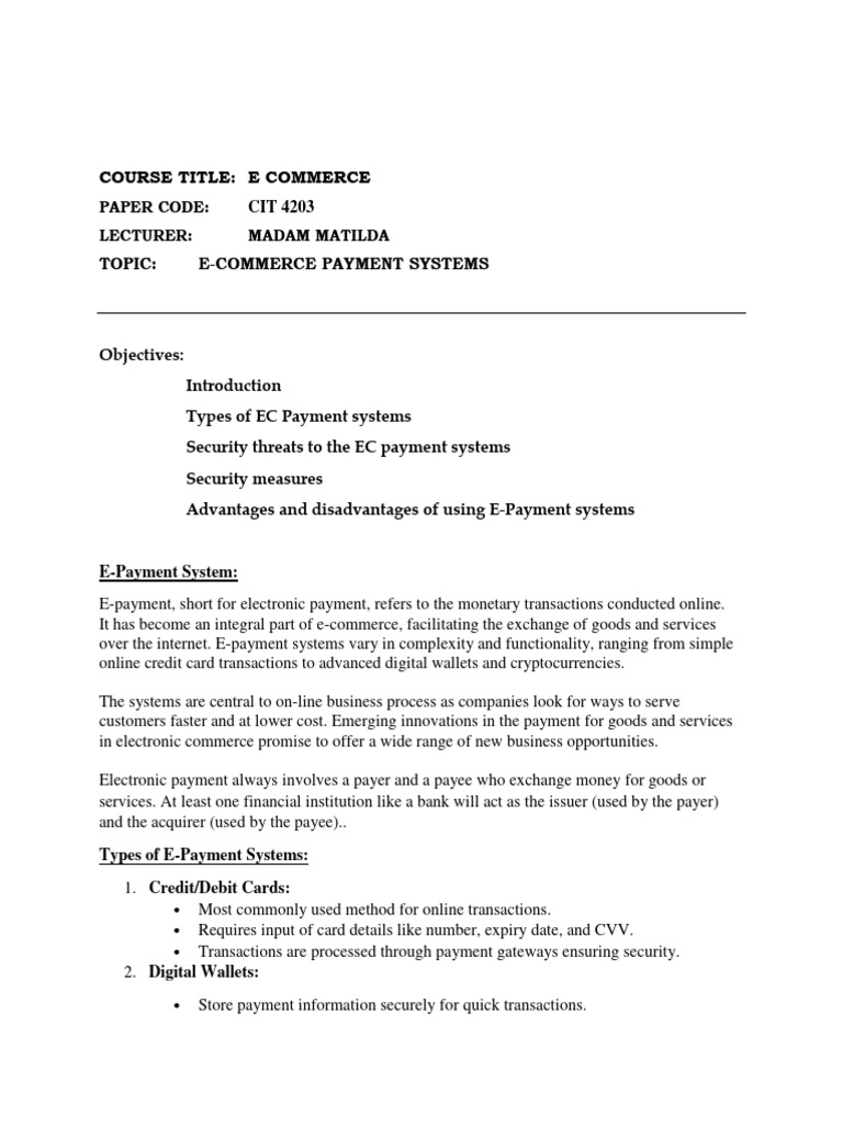 E Payment Systems Pdf Credit Card Payments