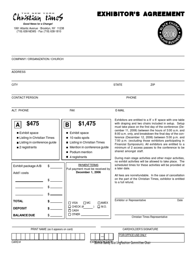 Exhibitor Agreement for Christian Times | PDF | Services (Economics ...