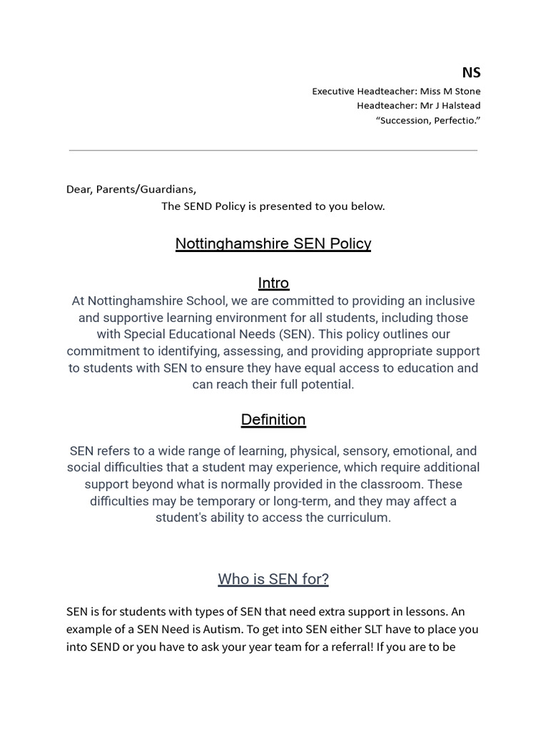 NS Policy | PDF | Teachers | Special Education