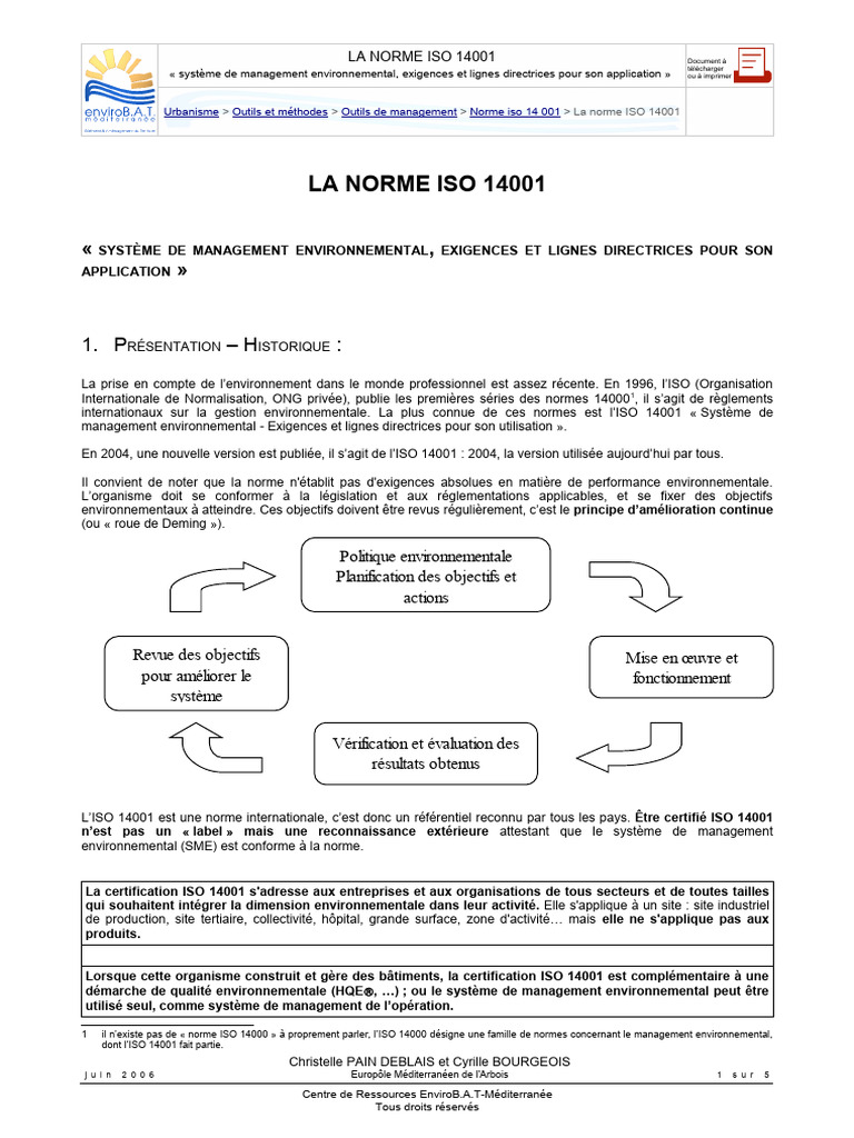 Exigences de la norme ISO 14001 | PDF | Gestion des ressources ...