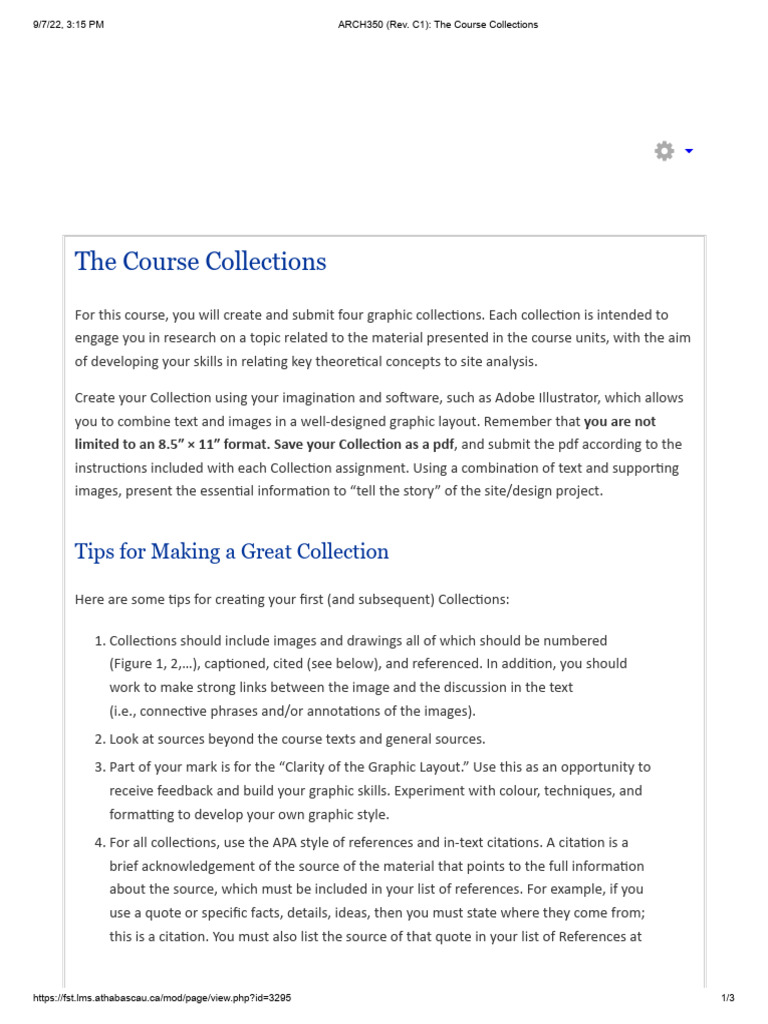 Course Collections Guidelines for ARCH350 | PDF | Citation | Human ...