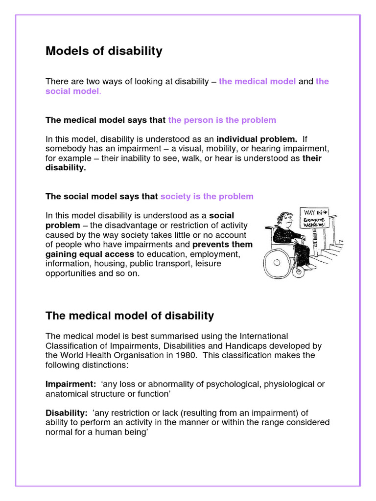 Handout models of disability pdf disability intellectual disability