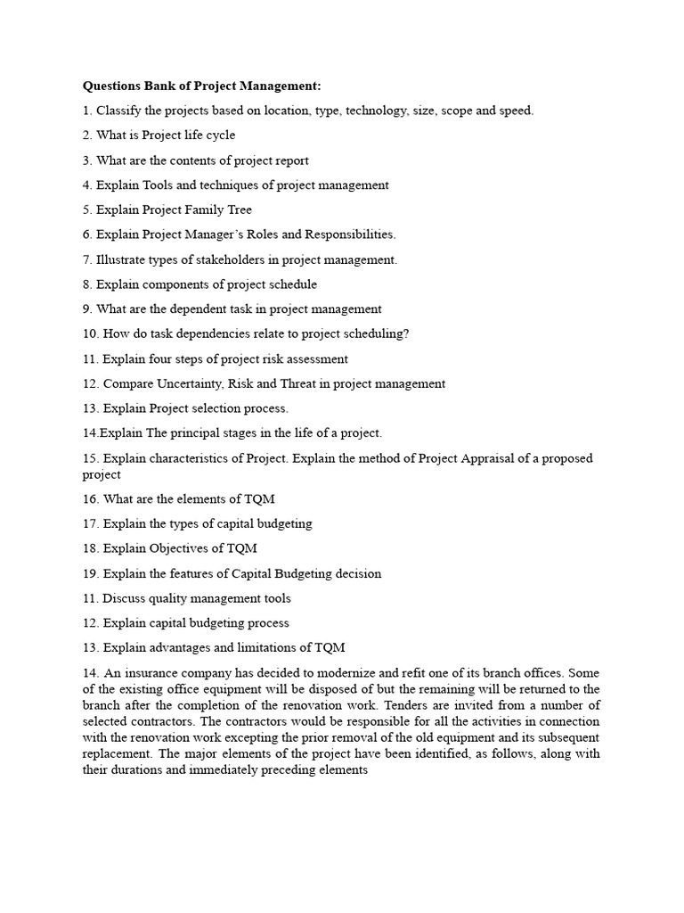 Project Management Questions Bank | PDF | Project Management | Economies
