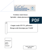 Compte Rendu TP N°1: Ph-Métrie Dosage Acide Benzoïque Par NAOH