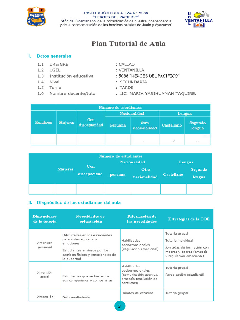 Plan Tutorial de Aula: Orientaciones Clave | PDF | Las emociones ...