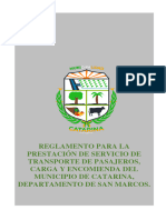 Reglamento para La Prestación de Servicio de Transporte de Pasajeros, Carga y Encomienda Del Municipio de Catarina, Departamento de San Marcos