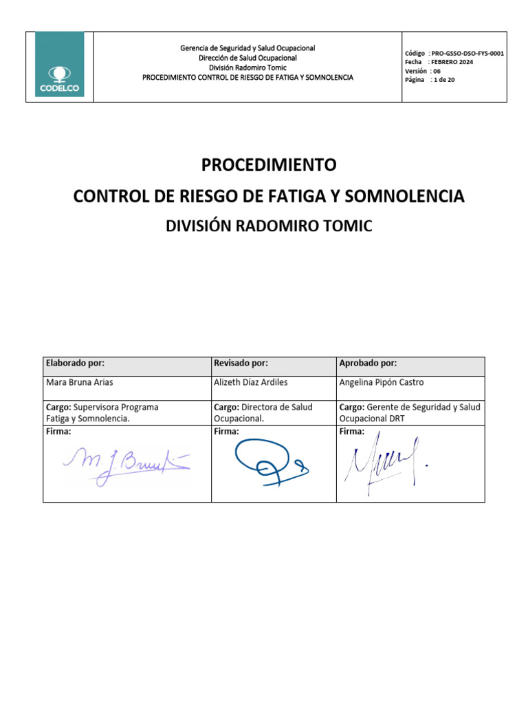 Control de Riesgo de Fatiga y Somnolencia | PDF | Seguridad y salud ...