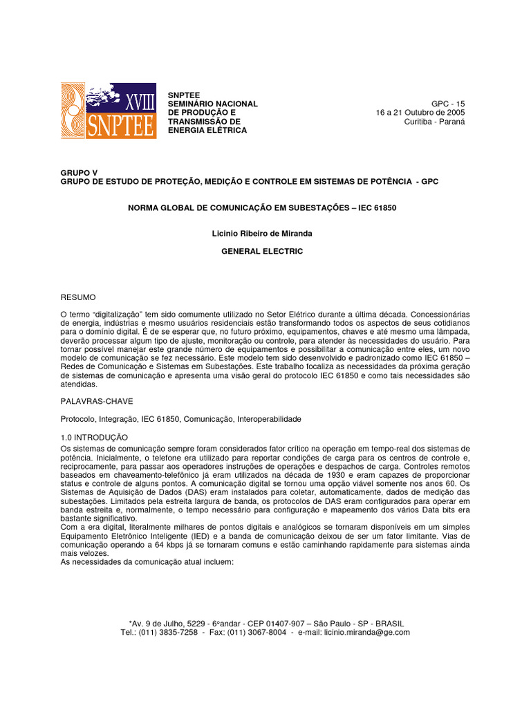 Norma IEC 61850 em Subestações | PDF | Scada | Rede de computadores