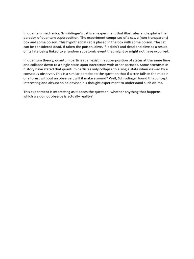 Schrödinger's Cat: Quantum Superposition Explained | PDF