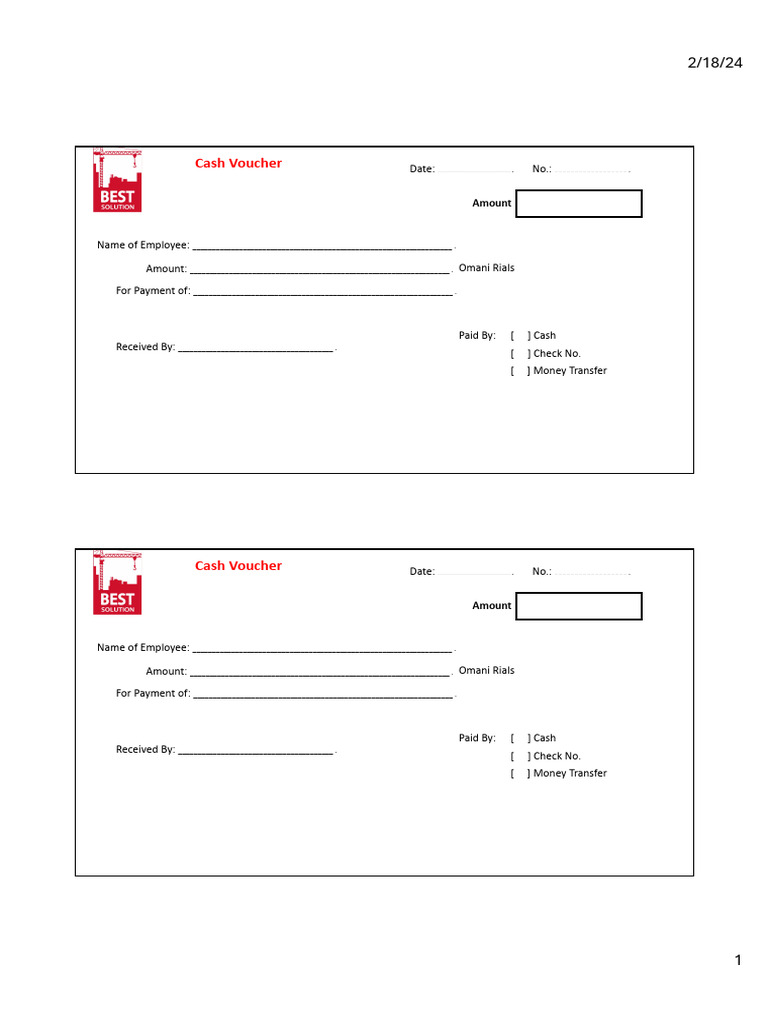 Cash Voucher Template Example | PDF